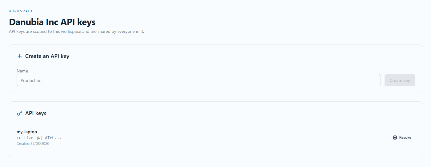 Create an API key in the dashboard